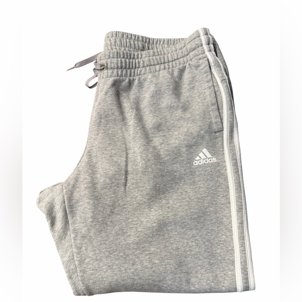 adidas Light Gray Joggers with White Side Stripes. Pre Loved - Picture 4 of 6